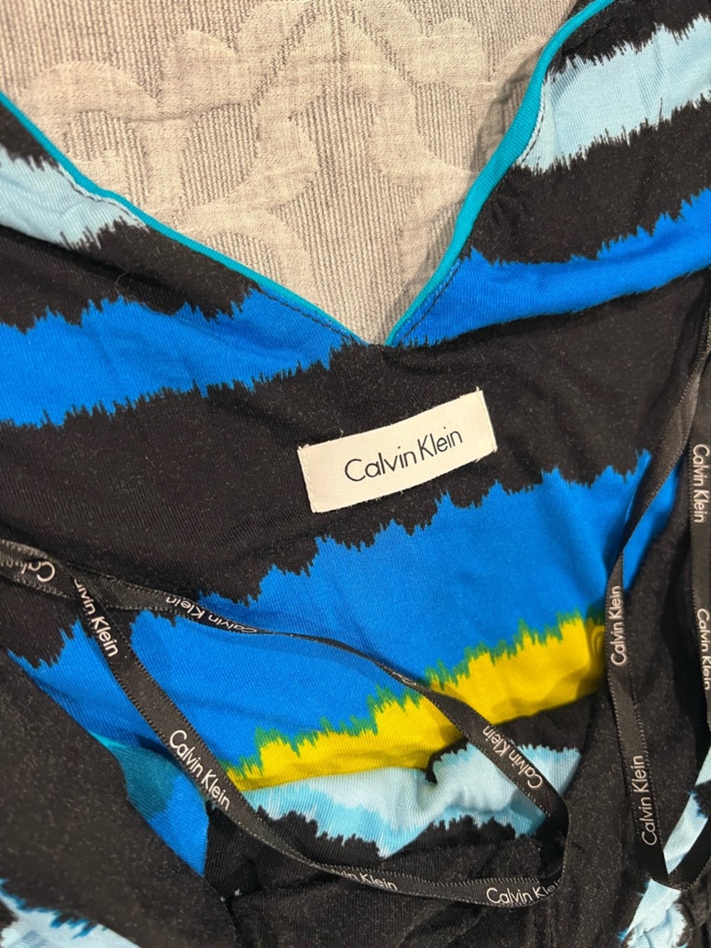 Calvin Klein Striped V-Neck Maxi Dress in Black, Blue & Yellow - Picture 5 of 5